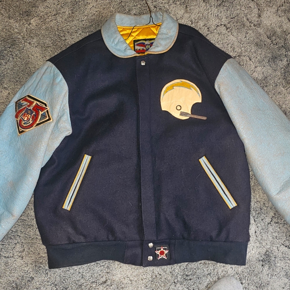 Jim Hamilton Vintage 94' San Diego Charger Superbowl leather bomber jacket.
